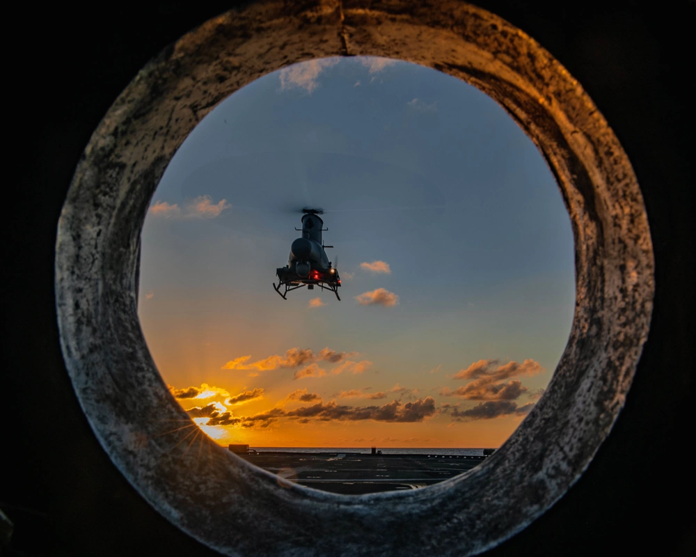An MQ-8B Fire Scout unmanned aerial vehicle in flight.
