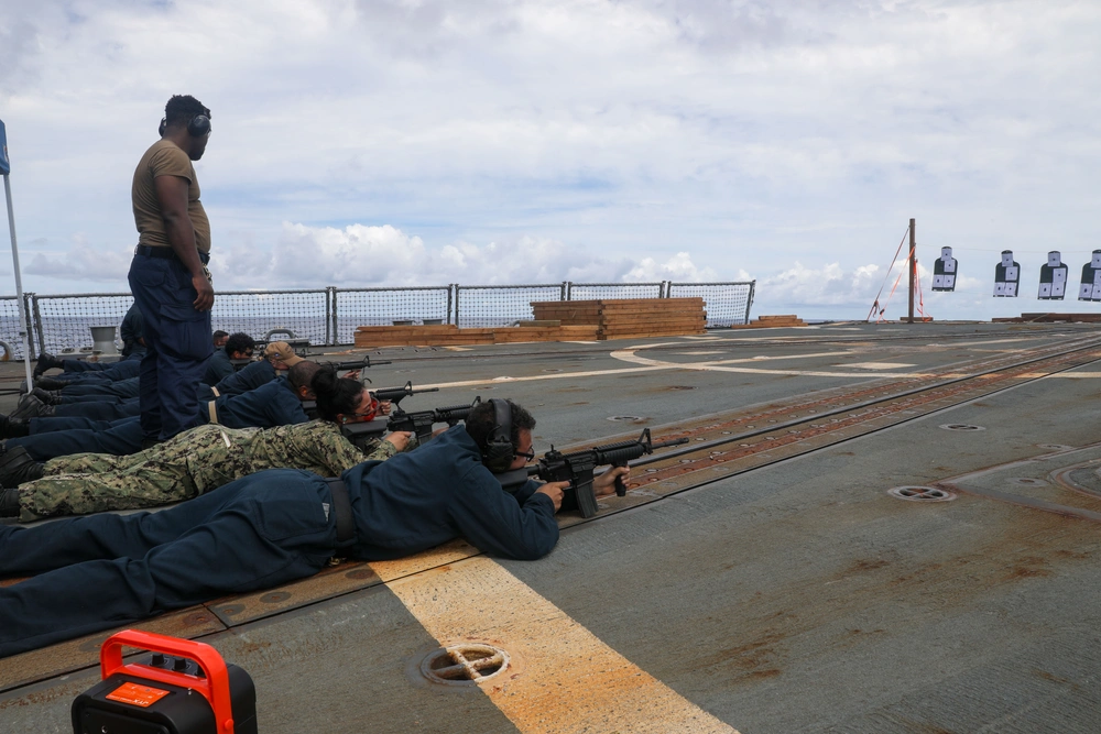 DVIDS Images Sailors aboard the USS Howard conduct a small arms