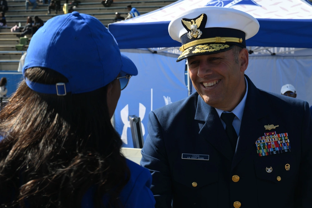 Coast Guard Fifth District Commander conducts coin toss at Elizabeth City State University football game