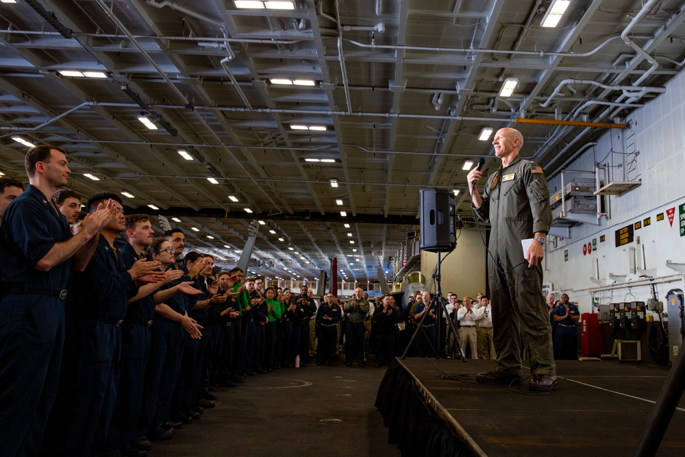 Dvids Images Abraham Lincoln Conducts An All Hands Call In The Hangar Bay Image Of