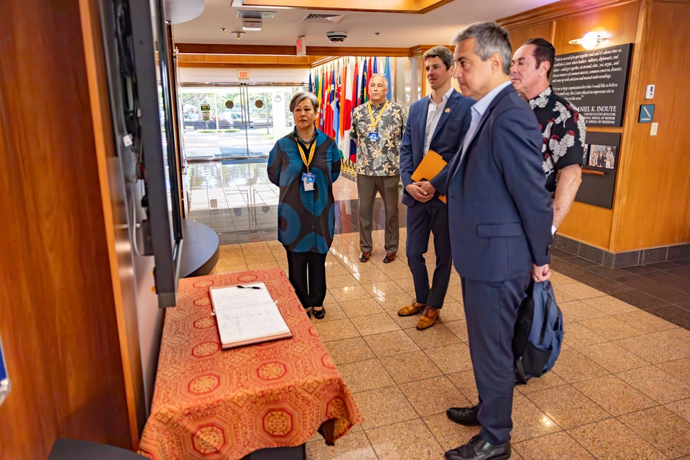 Ambassador Abensour and French Consul in San Francisco Cardinaux meet with DKI APCSS Faculty.