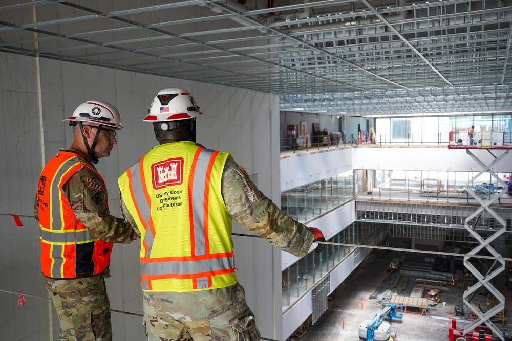 USACE Command Sgt. Major Douglas Galick visits the Louisville VA Medical Center construction site, Aug. 12, 2025 in Louisville Kentucky.