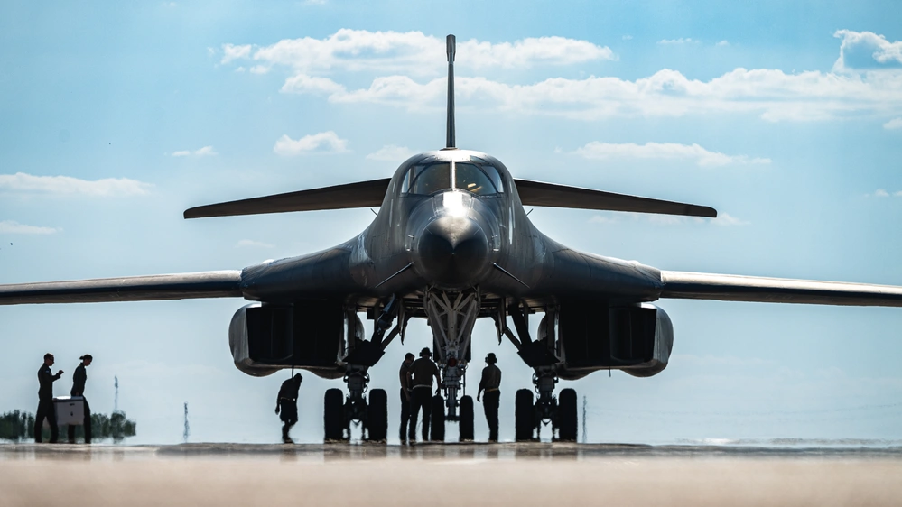 A U.S. Air Force B-1B Lancer assigned to the 345th Expeditionary Bomb Squadron is photographed after landing at Dyess Air Force Base, Texas, Aug. 22, 2025. Credit: U.S. Air Force photo by Senior Airman Jade M. Caldwell