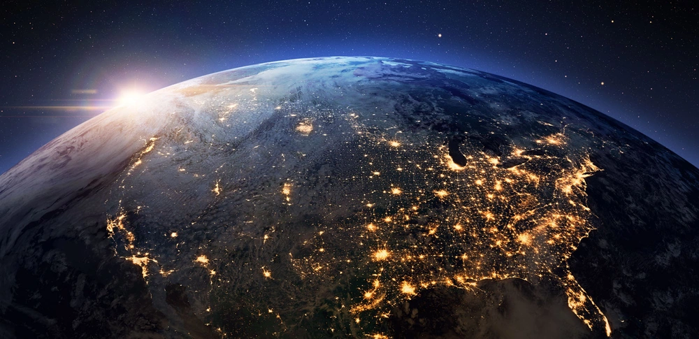 Globe lit up with lights
