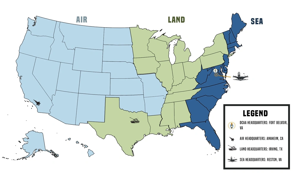 DCAA Land, Air and Sea Location Map