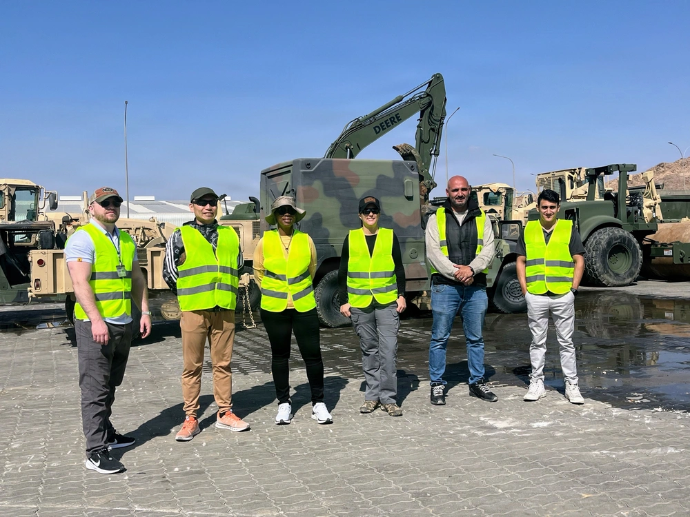 Kang, second from left, with the Regional Contracting Office – Jordan team, during a site visit to Aqaba Port, Jordan, on February 16, 2025.