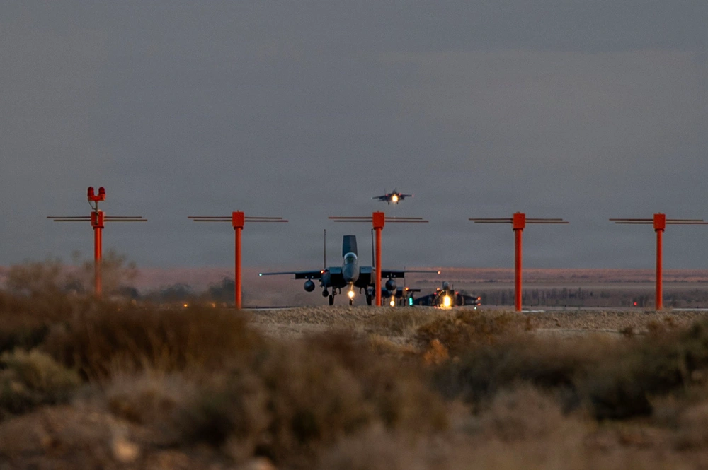 F-15E Strike Eagles Land at a base in the Middle East