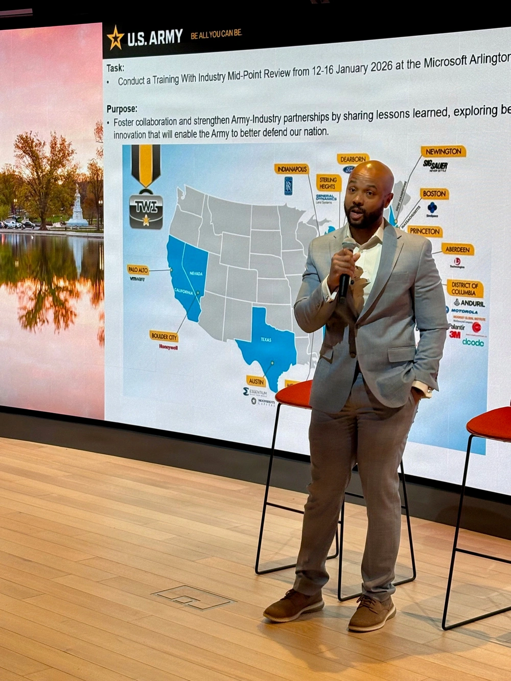 Adam Polite, chief of the DACM Office AAW Proponency Branch, addresses TWI fellows during the January 2026 Midpoint Review.