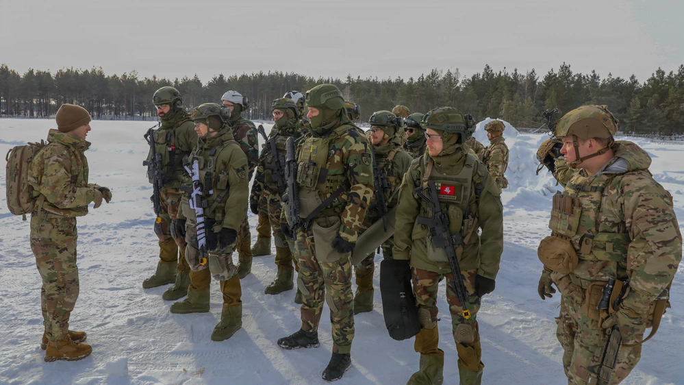 U.S. Army Soldiers with the 3rd Armored Brigade Combat Team, brief members of the Lithuanian Riflemen’s Union on combat live savers procedures during Unified Partners ’26, Feb. 21, 2026, at the Soldier Center on General Silvestras Žukauskas Training Area, Lithuania. Unified Partners ’26 is a joint training opportunity that promotes and showcases the capabilities of the U.S. Army and the Lithuanian Riflemen’s Union, while reaffirming a shared commitment to collective defense and the strength of the NATO Alliance.
